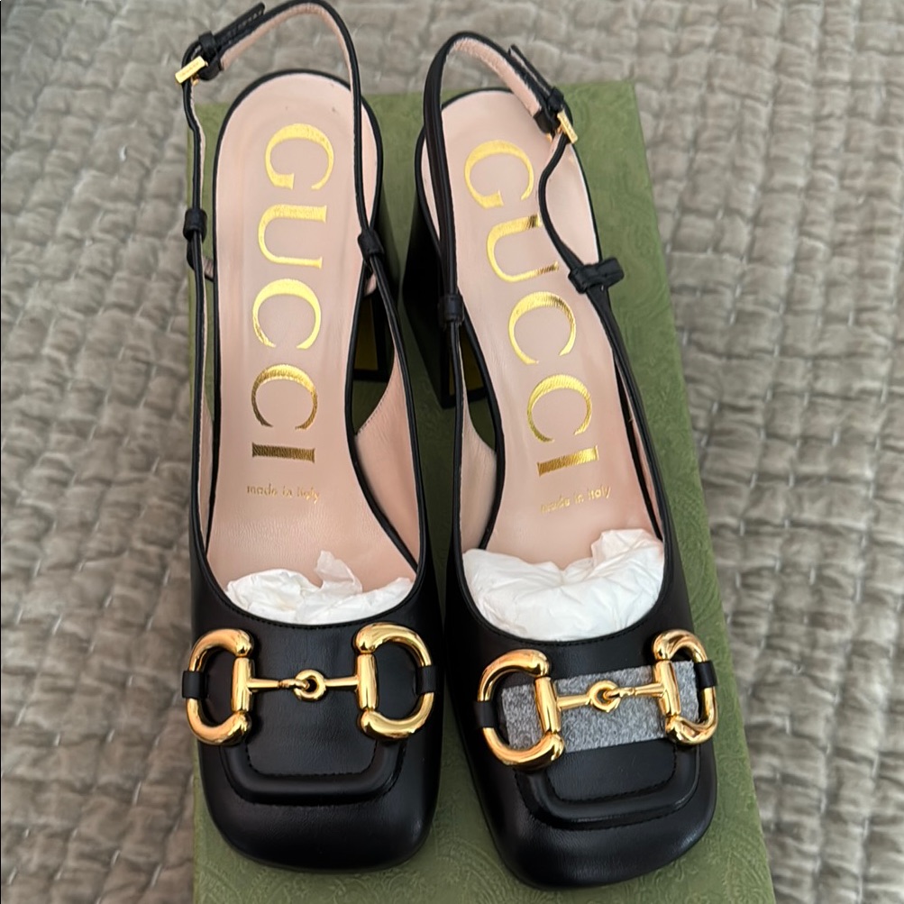Gucci Black And Gold Heels